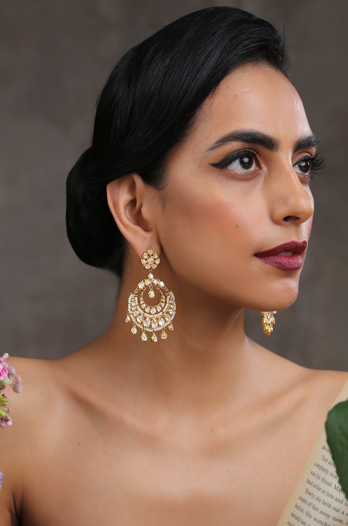 Gold Finish Moissanite Polki Chandbali Earrings In Sterling Silver Design  by Sica Jewellery at Pernia's Pop Up Shop 2024